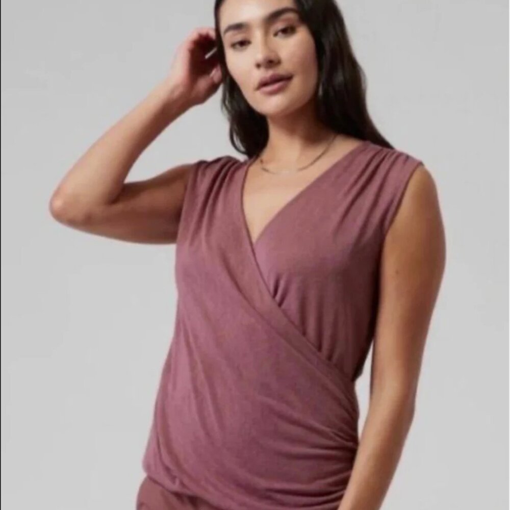 Athleta Womens S Small Mauve Rose Breezy Wrap Tank Layering Top Sleeveless Modal